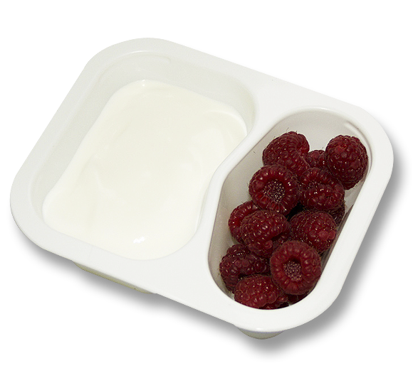 Bílý jogurt s malinami