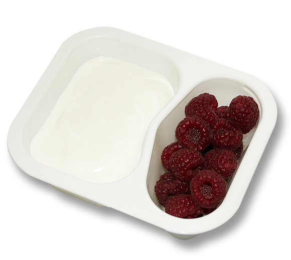 Bílý jogurt s malinami